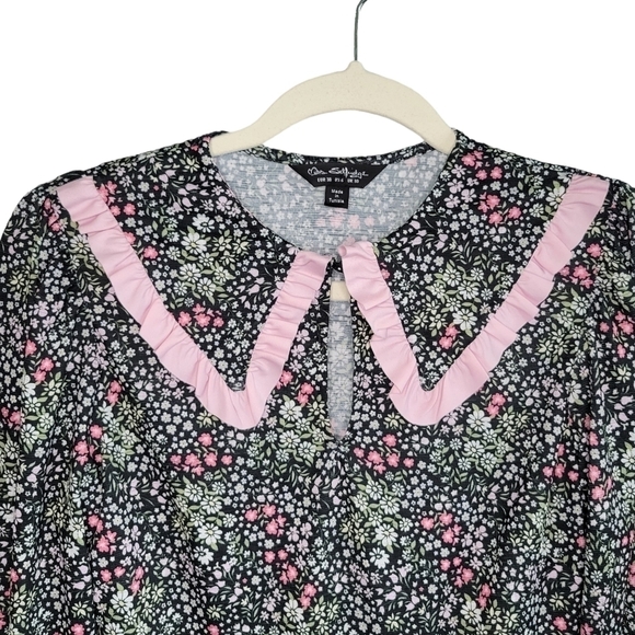 Asos Miss Selfridge Collared Black & Pink Floral Vtg Retro Inspired Dress Size 6 - Picture 2 of 9